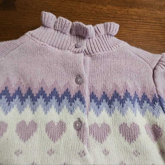 Janie And Jack Cream And Sugar Fair Isle Heart Ruffle Sweater Size 7 - Picture 8 of 10